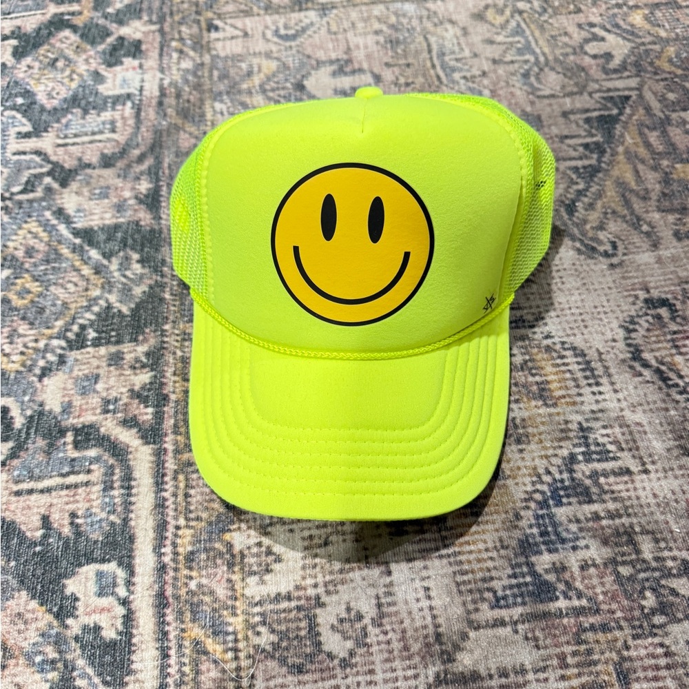 Neon Yellow Smiley Face Trucker Hat